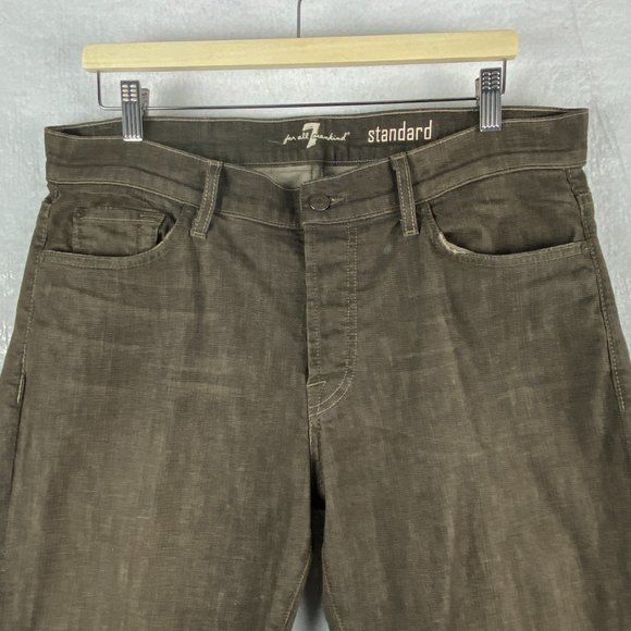 7 For All Mankind Jeans Mens 36x28 Button Fly Straight Brown Stretch Distressed - Picture 3 of 16